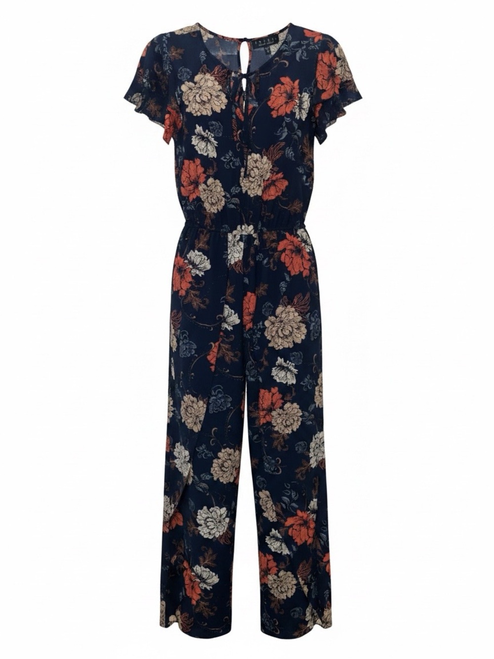 Trixxi Navy Floral Jumpsuit with Red & Cream Accents
